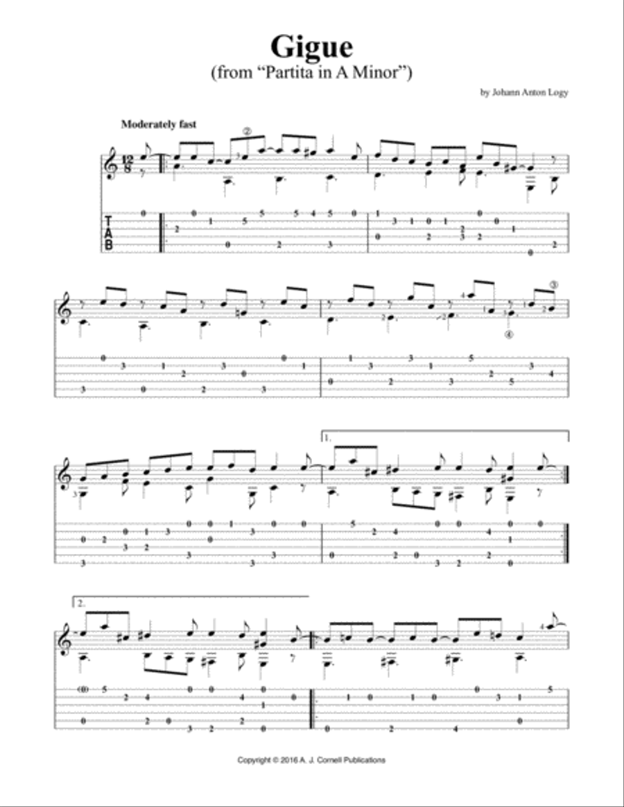 Gigue (from “Partita in A Minor”) Classical Guitar scores gallery preview page 1