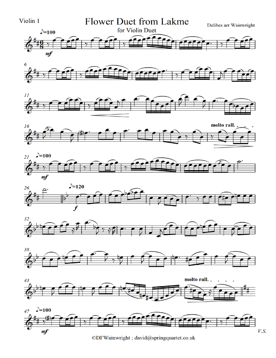 Flower Duet from Lakme by Delibes arranged for two violins String Duet scores gallery preview page 4