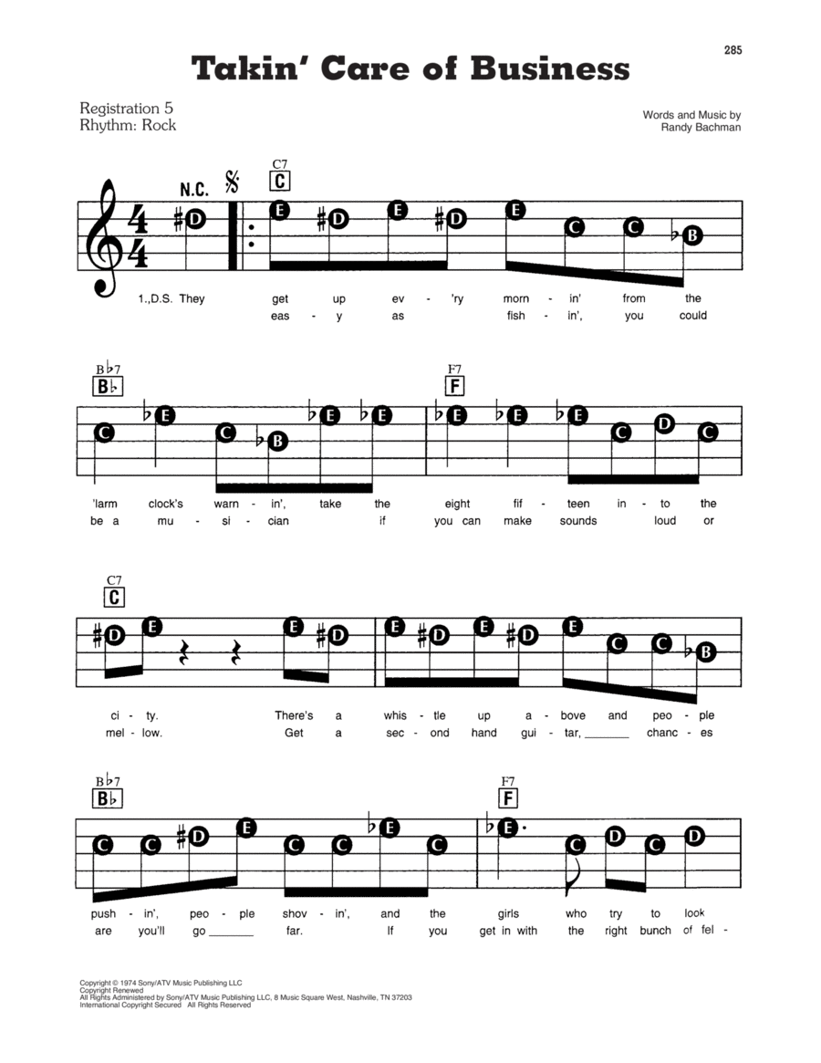 Takin' Care Of Business Takin' Care Of Business Electronic Keyboard scores gallery preview page 1