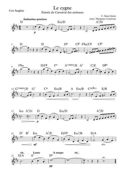 Le cygne - Saint-Saëns (melody for english horn)