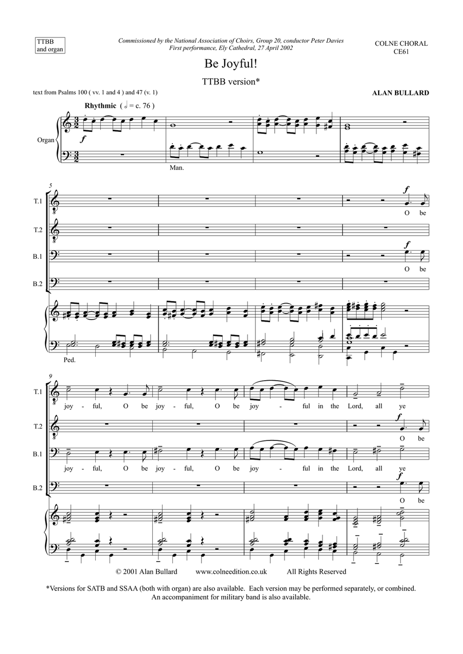 Be Joyful! (Male Voice Choir [TTBB] and organ) TTBB scores gallery preview page 1