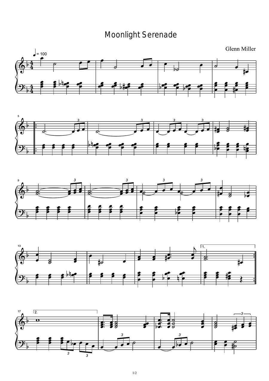 Moonlight Serenade Piano Solo scores gallery preview page 1