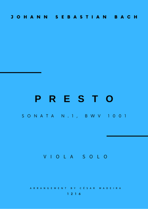 Presto from Sonata No.1, BWV 1001 - Viola Solo (Full Score)