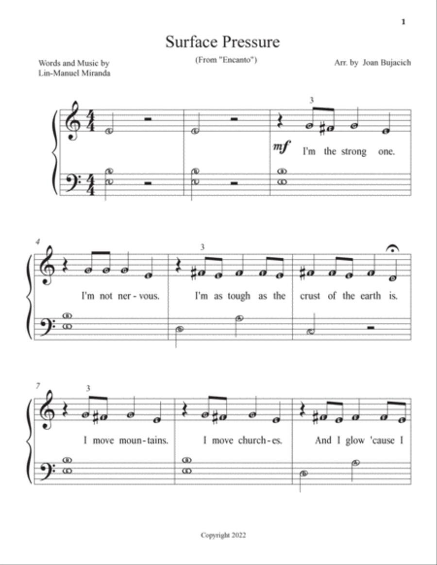 Surface Pressure Easy Piano scores gallery preview page 2