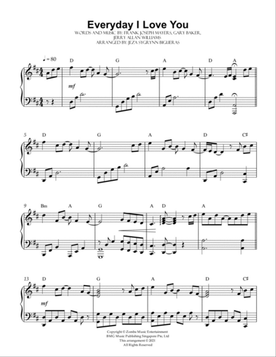 Every Day I Love You Piano Solo scores gallery preview page 2