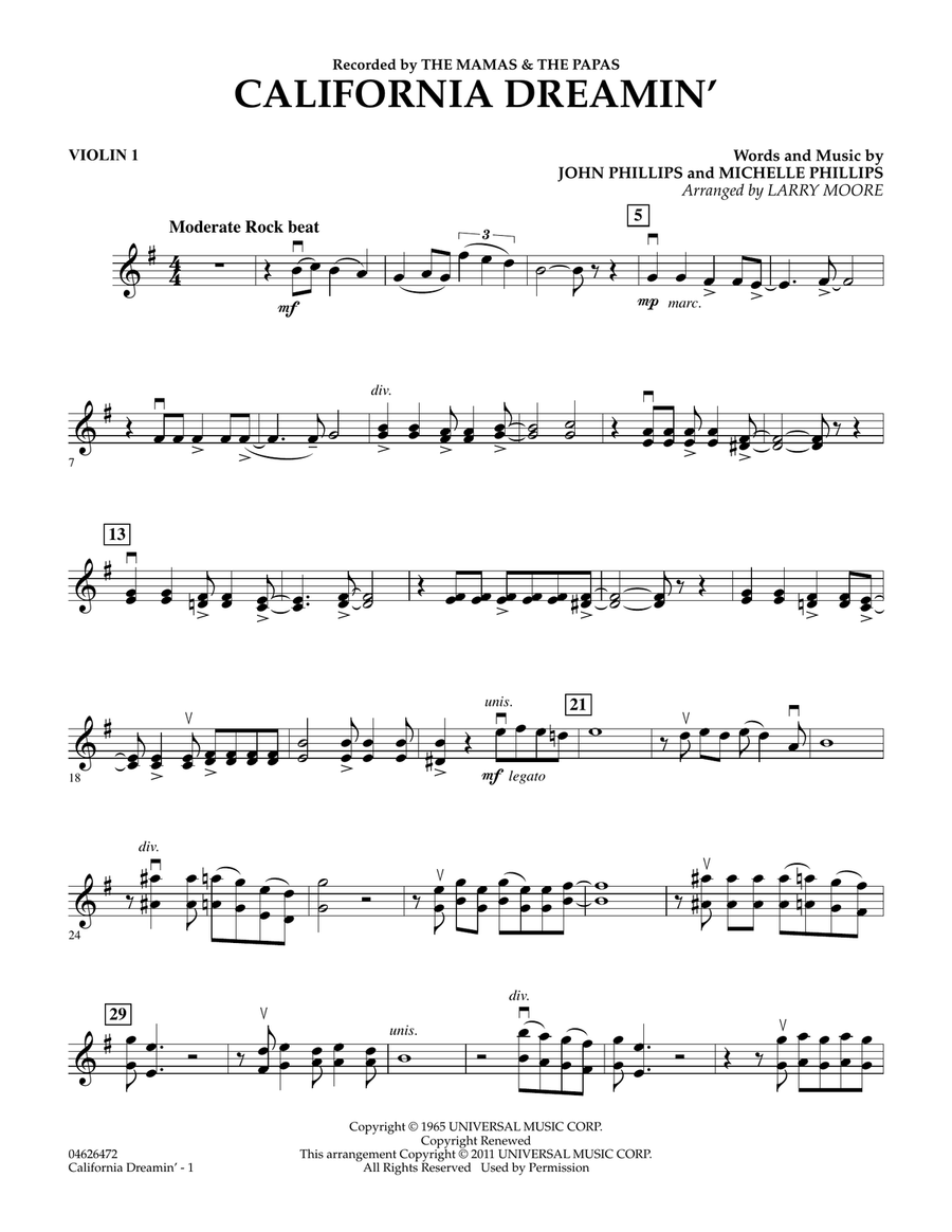 California Dreamin' - Violin 1 Orchestra scores gallery preview page 1