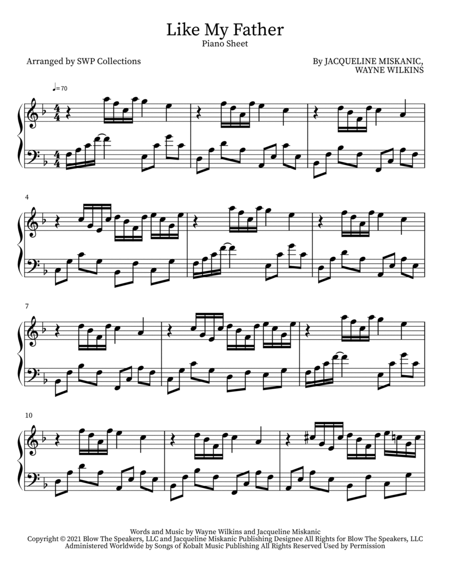 Like My Father Like My Father Piano Solo scores gallery preview page 1