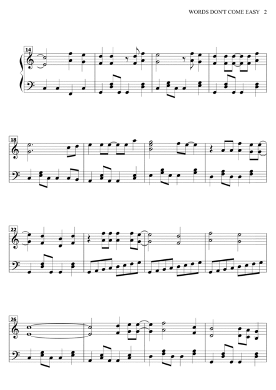 Words Don't Come Easy Piano Solo scores gallery preview page 2