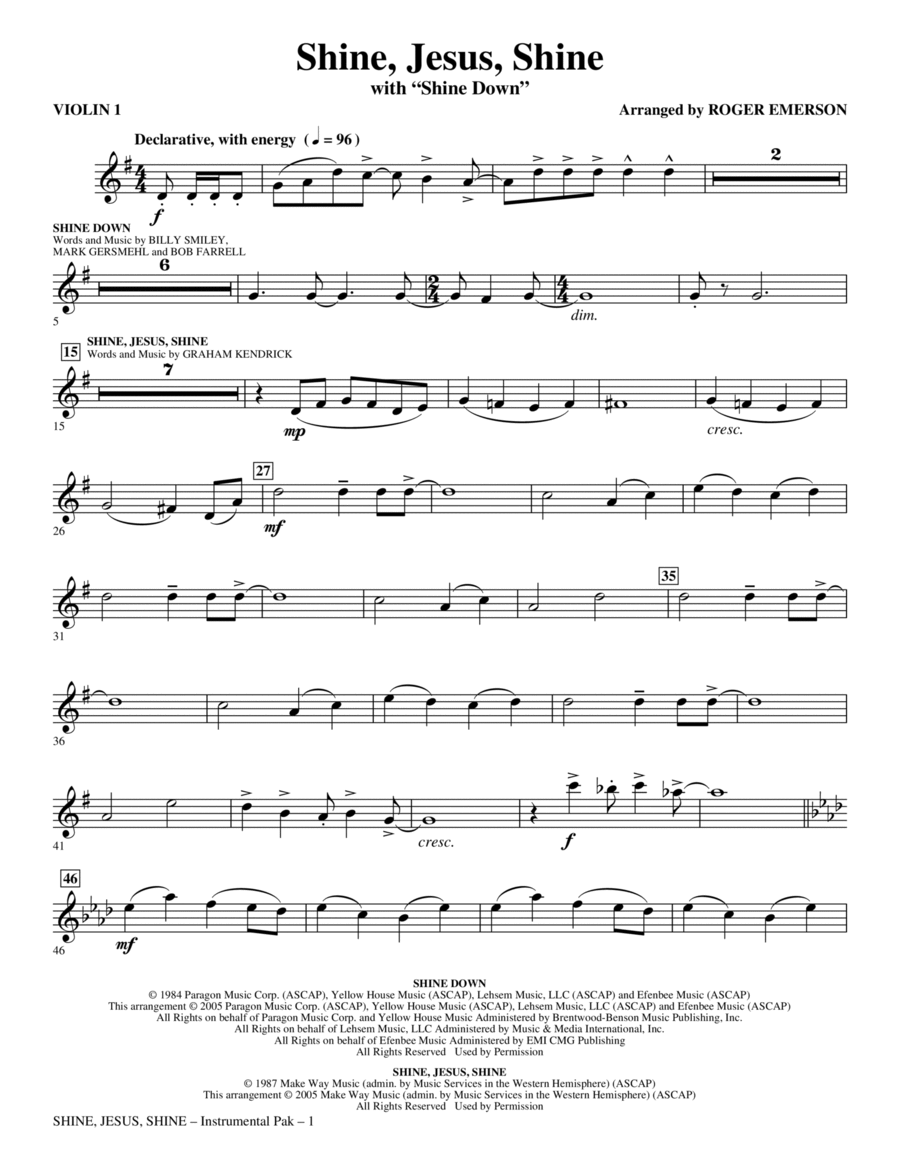 Shine Jesus Shine (with Shine Down) - Violin 1 Choir scores gallery preview page 1