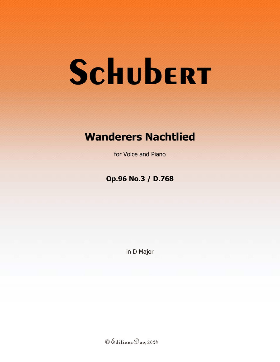 Wanderers Nachtlied, by Schubert, D.768, in D Major Voice scores gallery preview page 1