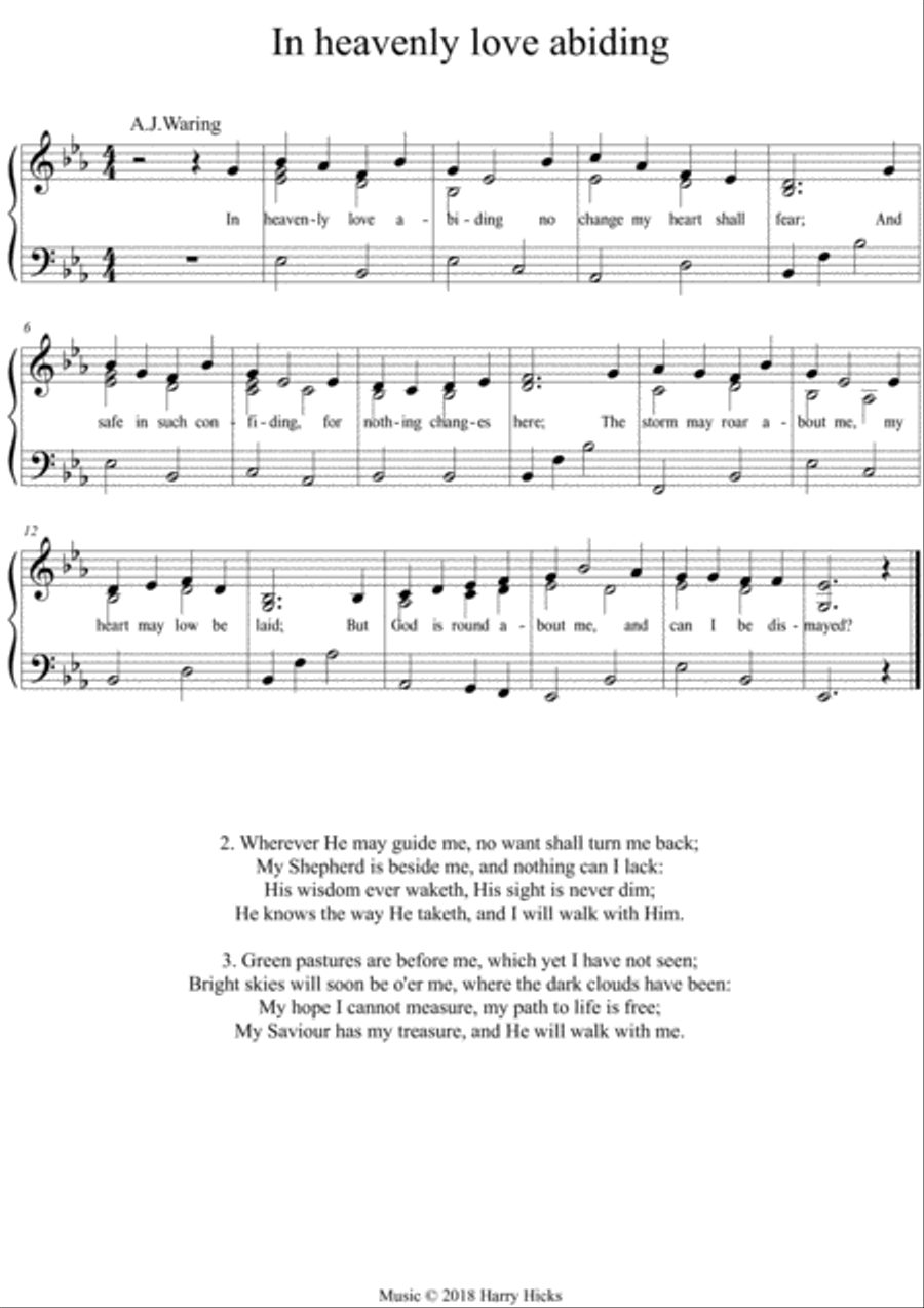 In heavenly love abiding. A new tune to a wonderful old hymn. Unison Choir scores gallery preview page 1