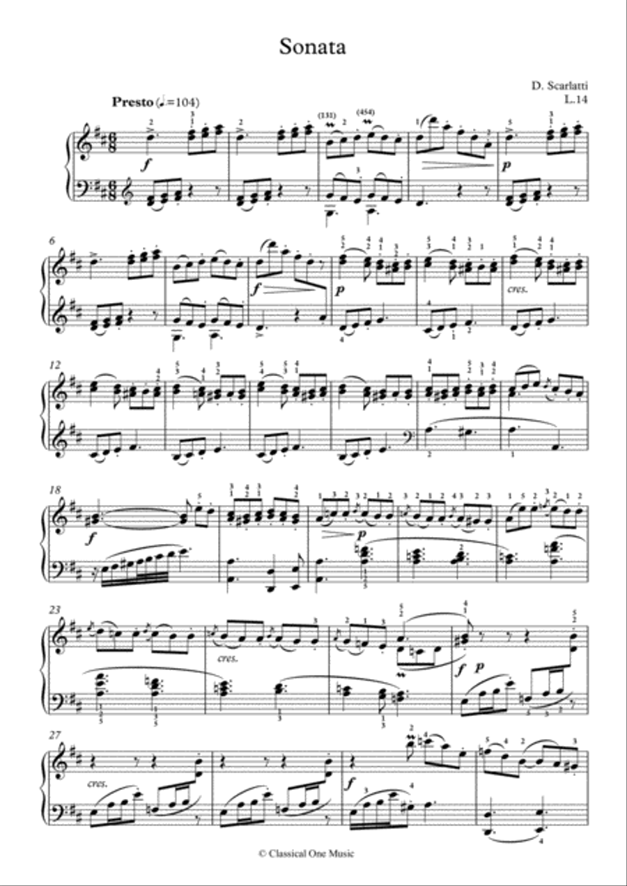 Scarlatti-Sonata in D-Major L.14 K.492(piano) Piano Solo scores gallery preview page 2