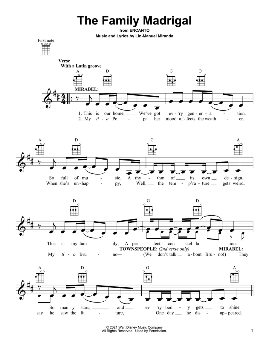 The Family Madrigal (from Encanto) Ukulele scores gallery preview page 1