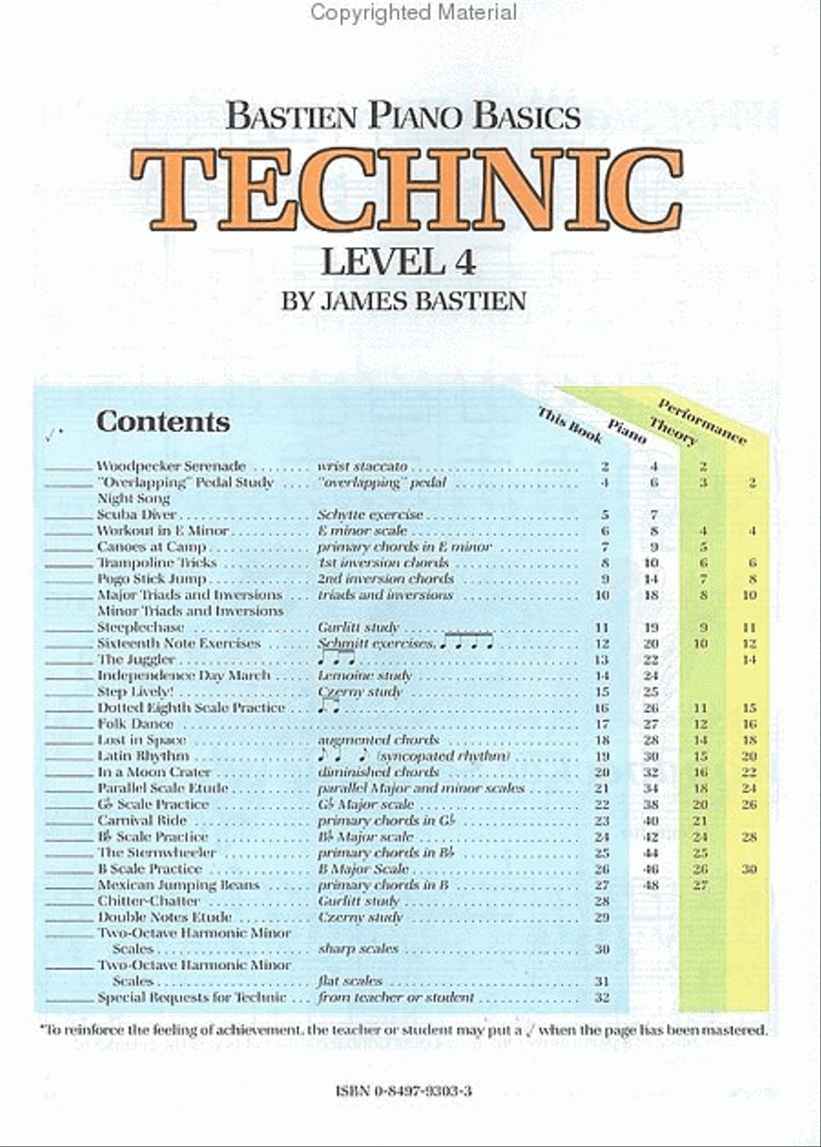 Bastien Piano Basics, Level 4, Technic Piano Method scores gallery preview page 2