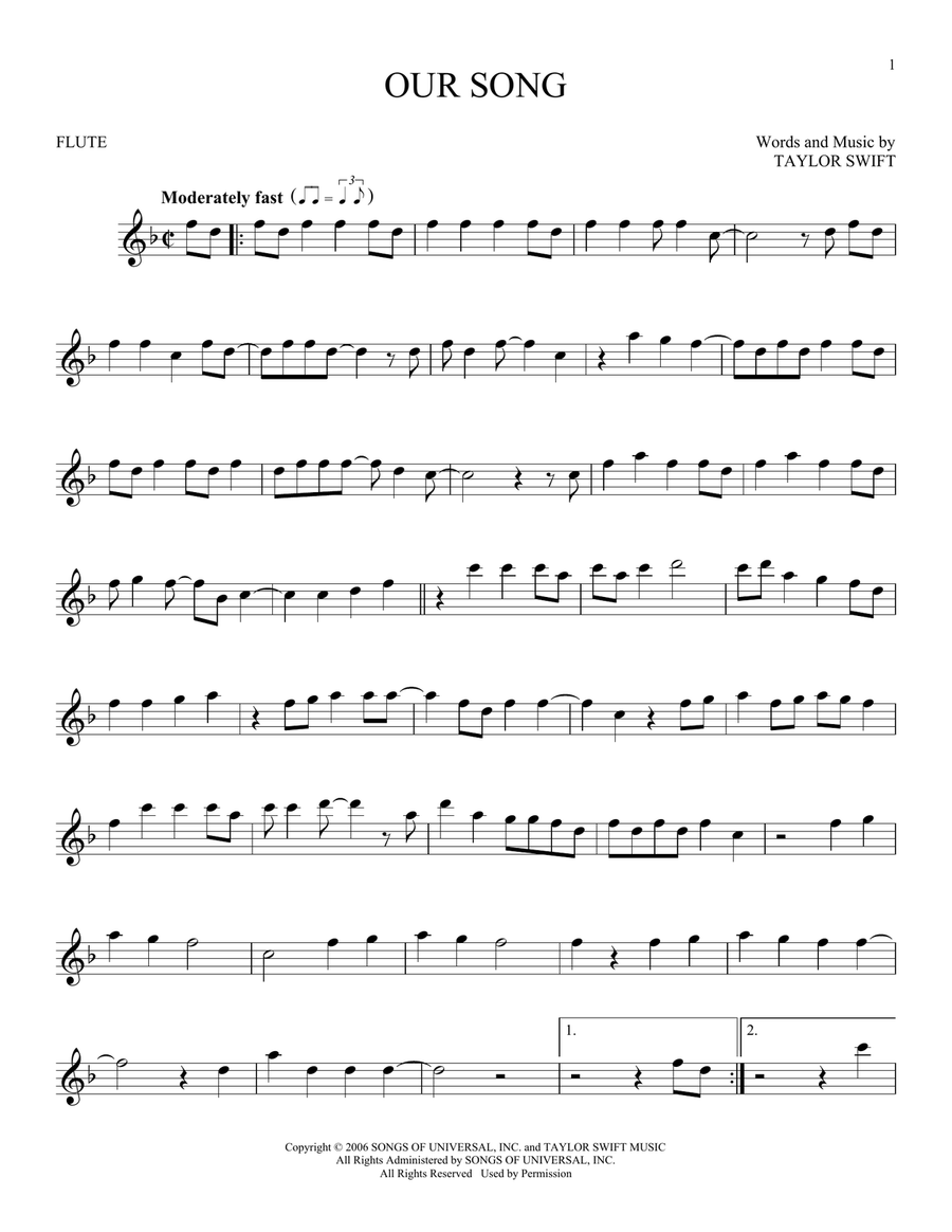 Our Song Our Song Flute Solo scores gallery preview page 1