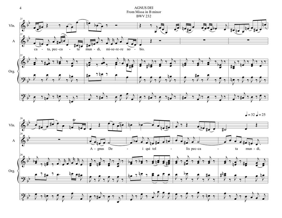 AGNUS DEI - From Missa in B minor BWV 232 - Arr. for Violin, Alto and organ 3 staff Small Ensemble scores gallery preview page 4