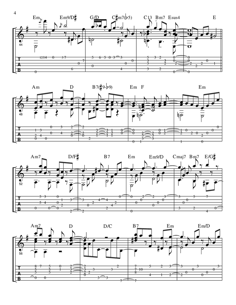 Nevermore in E Minor (TAB plus standard notation) Guitar Tablature scores gallery preview page 4