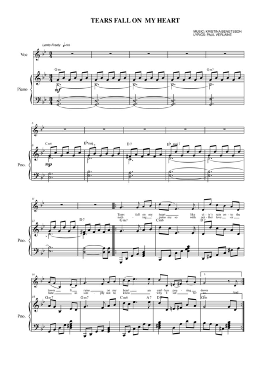 Tears fall on my heart Tears fall on my heart Voice scores gallery preview page 1