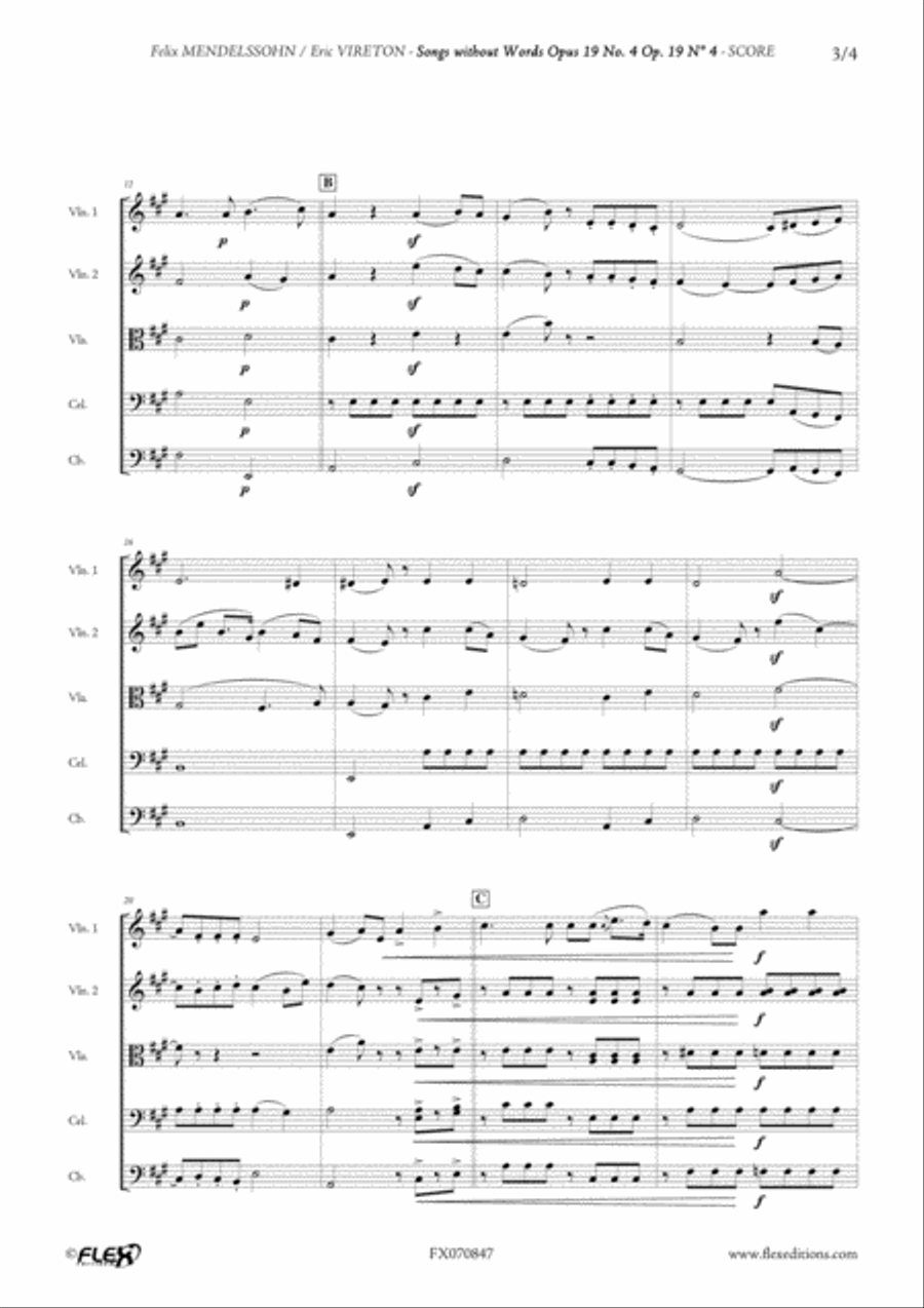 Songs without Words Opus 19 No. 4 String Quintet scores gallery preview page 3