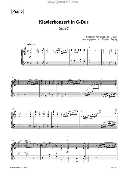 Klavierkonzert in C-Dur, Opus 7, Piano Part