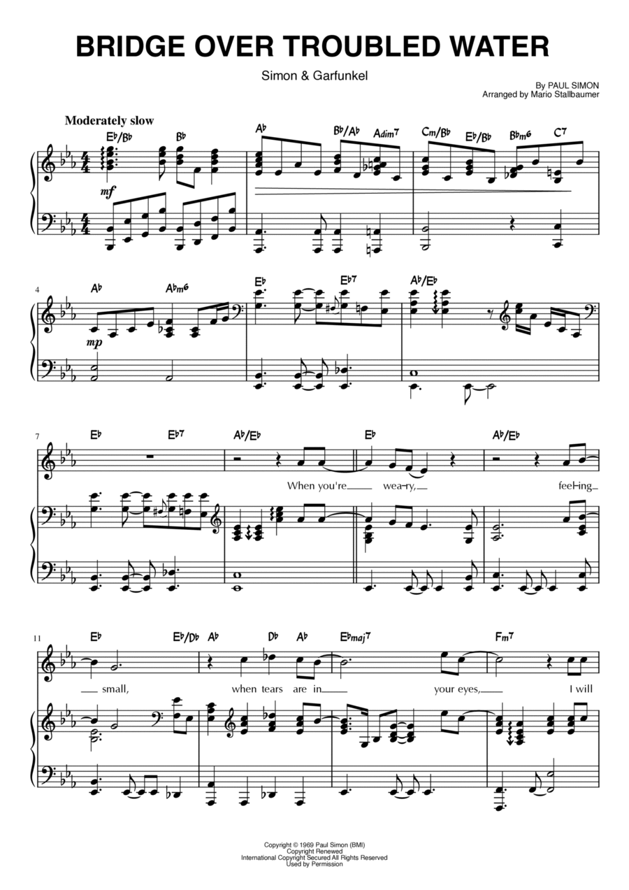 Bridge Over Troubled Water Piano, Vocal, Guitar scores gallery preview page 1