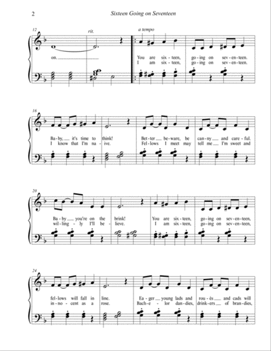 Sixteen Going On Seventeen Easy Piano scores gallery preview page 3
