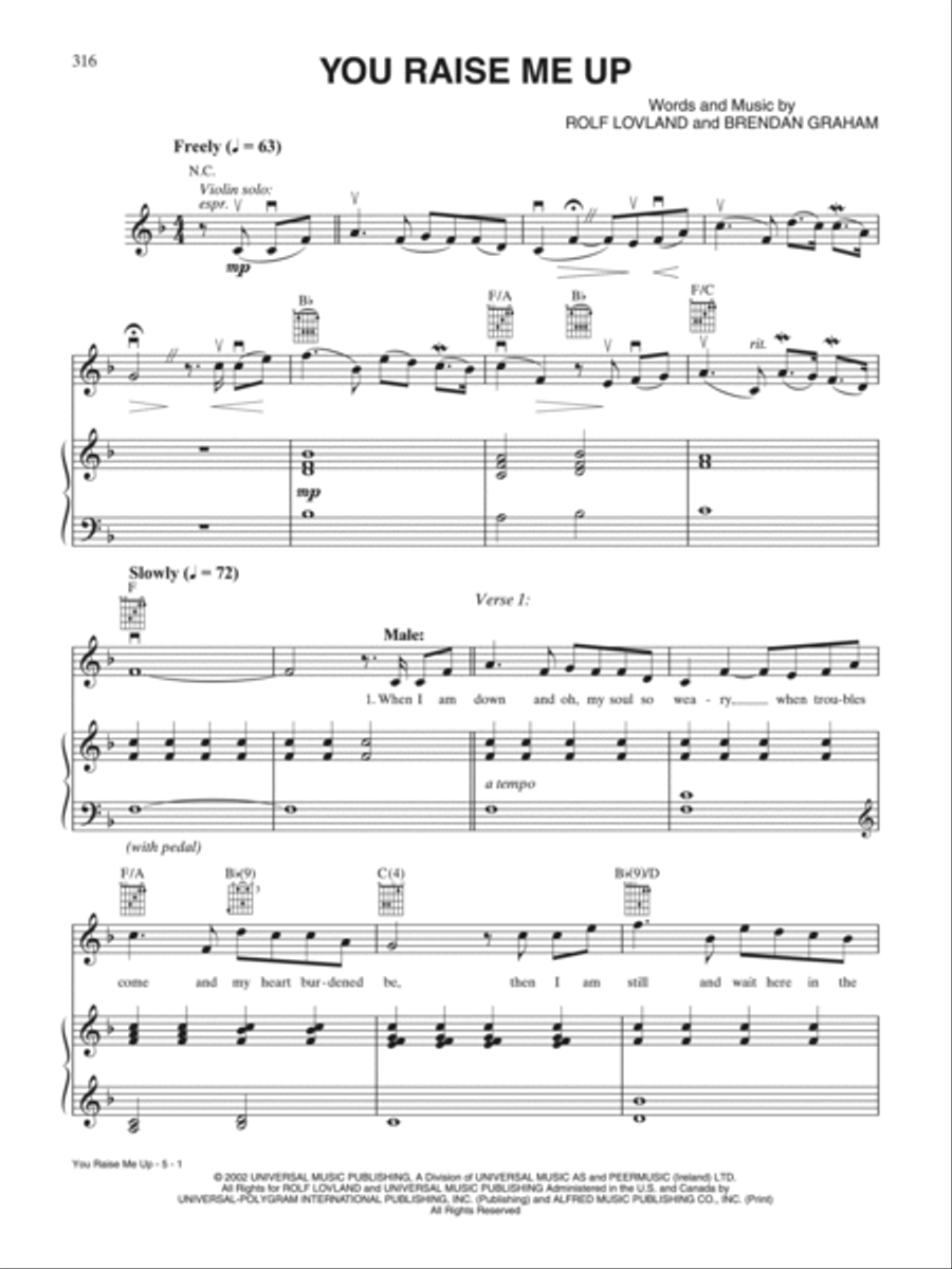 You Raise Me Up Piano, Vocal, Guitar scores gallery preview page 1