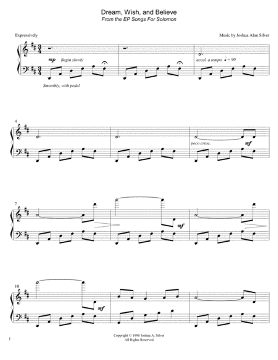 Dream, Wish, and Believe Piano Solo scores gallery preview page 1