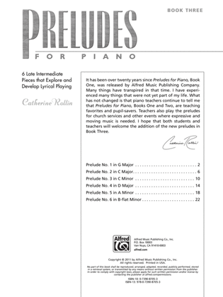 Book cover for Preludes for Piano, Book 3: 6 Late Intermediate Pieces That Explore and Develop Lyrical Playing