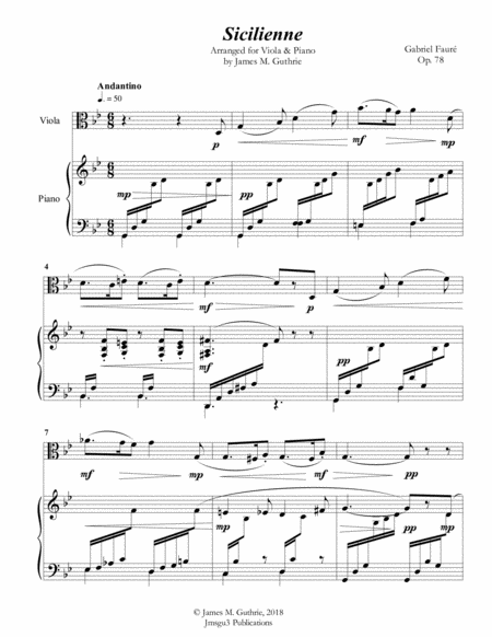 Fauré: Sicilienne for Viola & Piano image number null