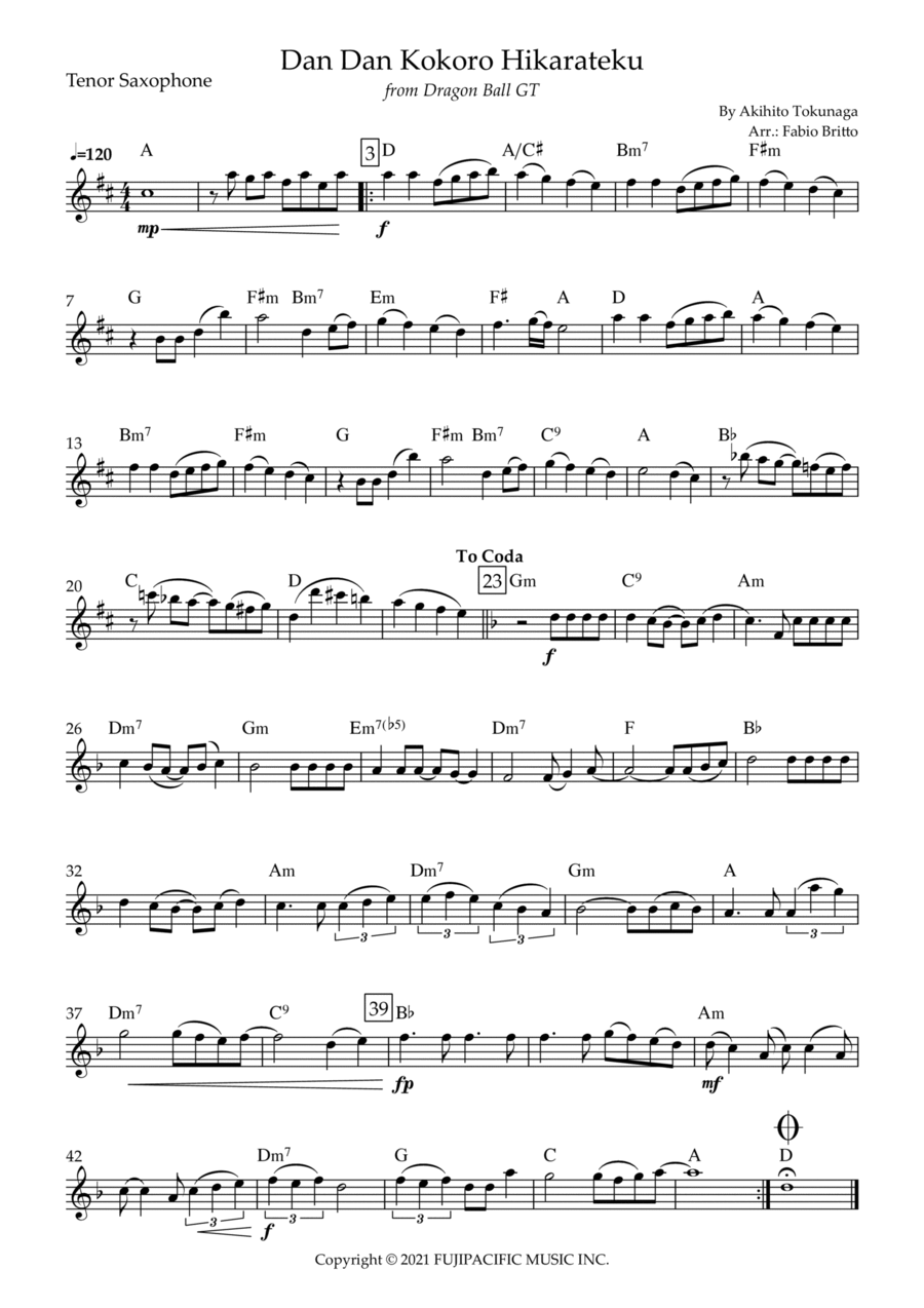 Dragon Ball Gt Dragon Ball Gt Tenor Saxophone scores gallery preview page 1