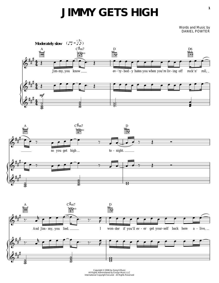 Jimmy Gets High Jimmy Gets High Piano, Vocal, Guitar scores gallery preview page 1