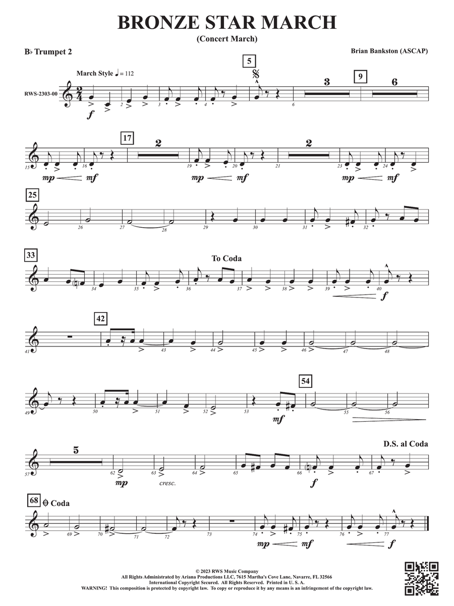 Bronze Star March - Concert March: 2nd B-flat Trumpet B-Flat Trumpet scores gallery preview page 1