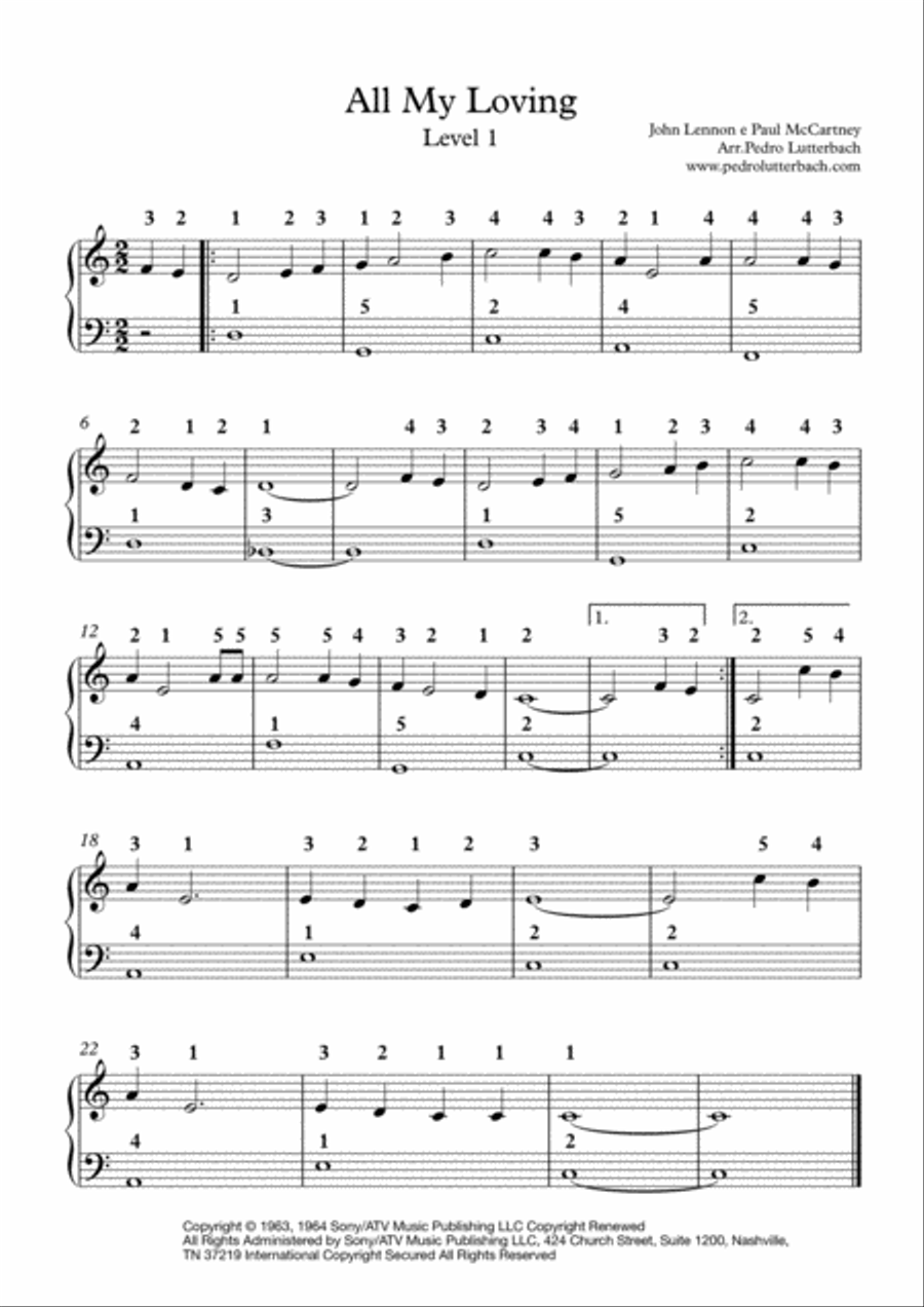 All My Loving Easy Piano scores gallery preview page 1