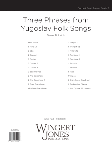 Three Phrases From Yugoslav Folk Songs - Full Score