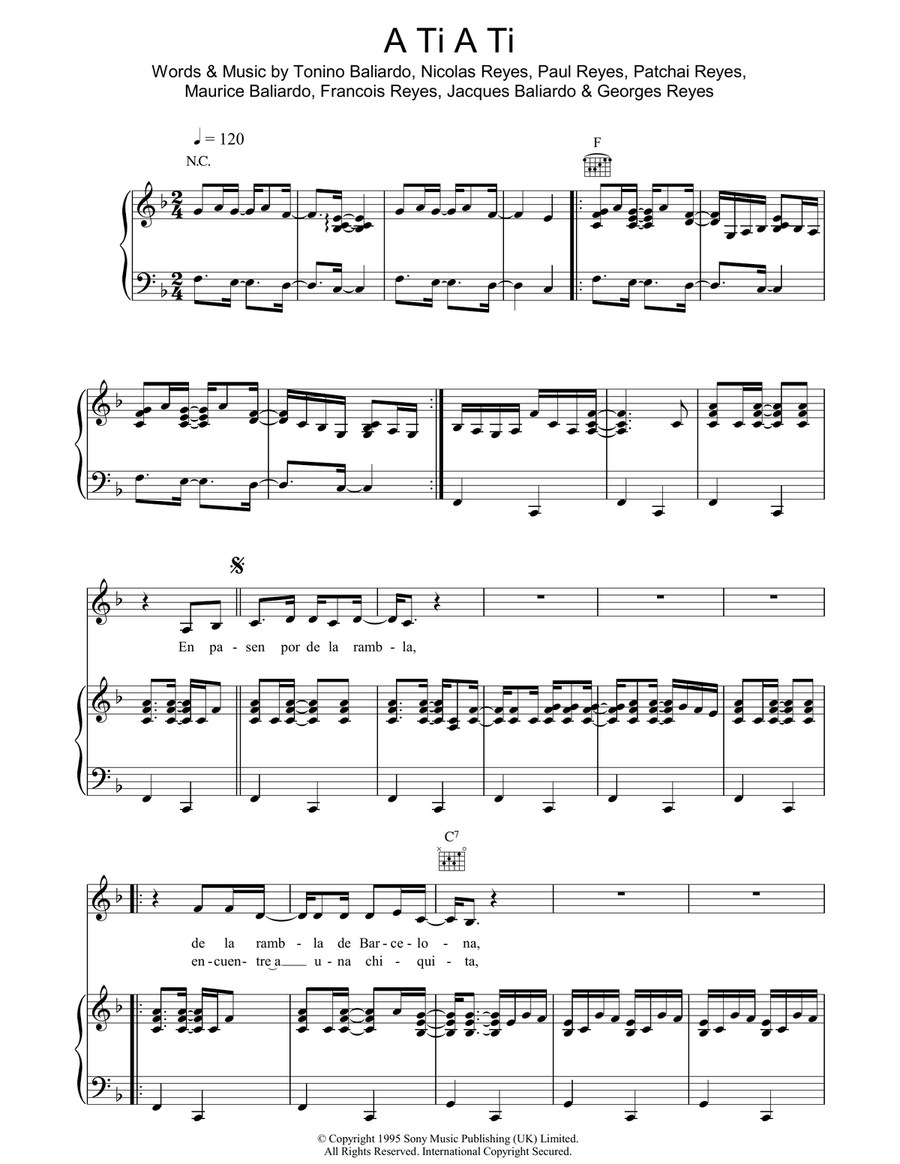 A Ti A Ti A Ti A Ti Piano, Vocal, Guitar scores gallery preview page 1