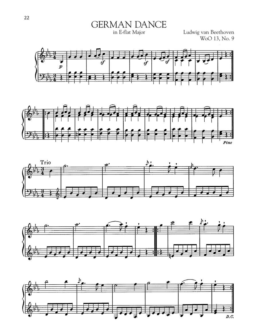 German Dance In E-Flat Major, WoO 13, No. 9 Piano Solo scores gallery preview page 1
