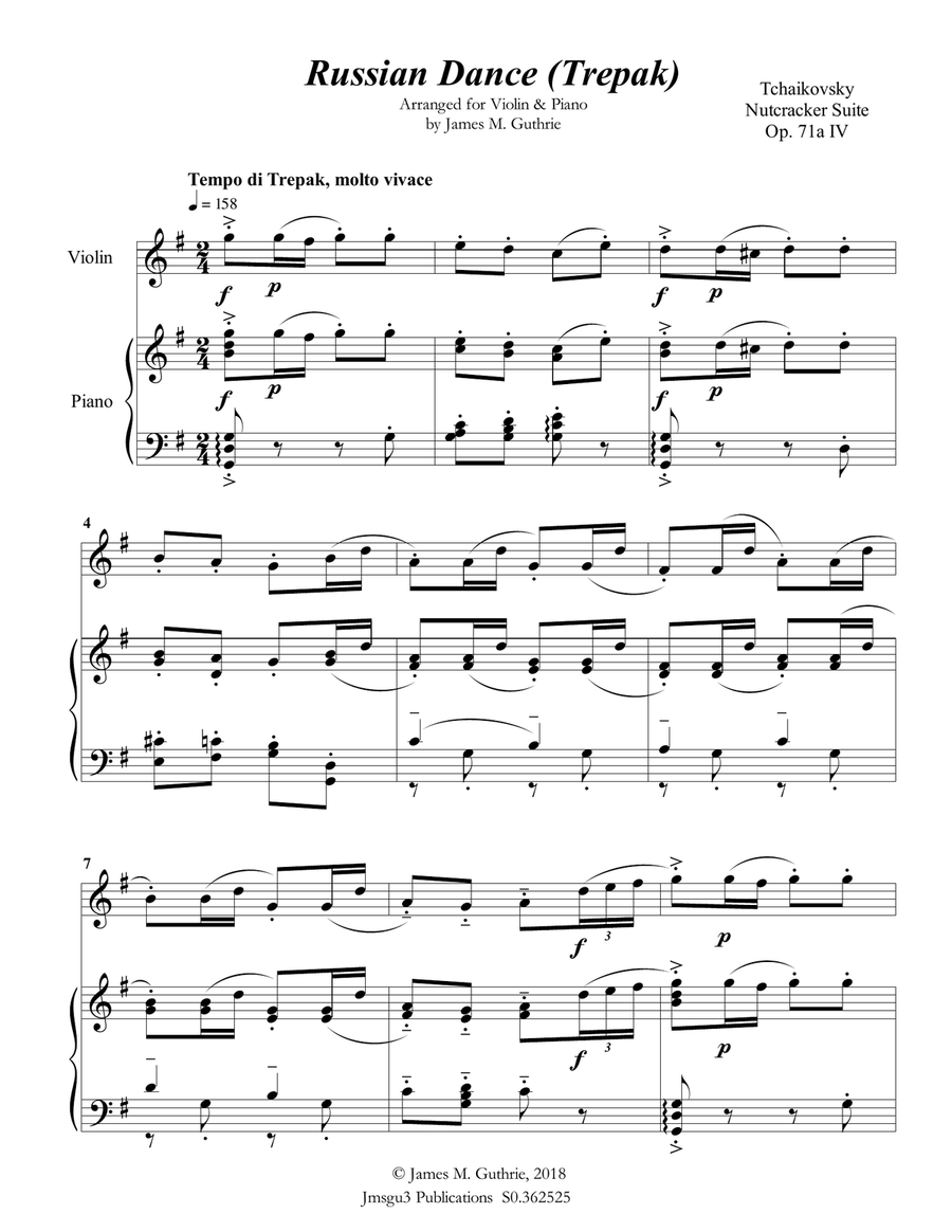 Tchaikovsky: Russian Dance from Nutcracker Suite for Violin & Piano Violin Solo scores gallery preview page 2