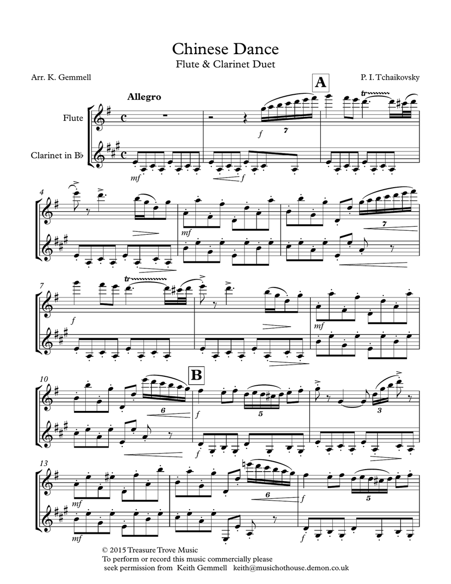 Chinese Dance (Nutcracker Suite): Flute & Clarinet Duet Woodwind Duet scores gallery preview page 1