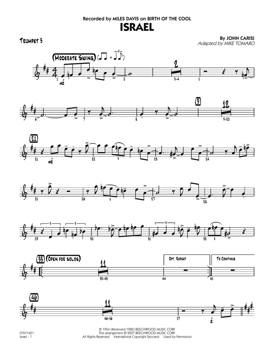Israel - Trumpet 3 Jazz Ensemble scores gallery preview page 1