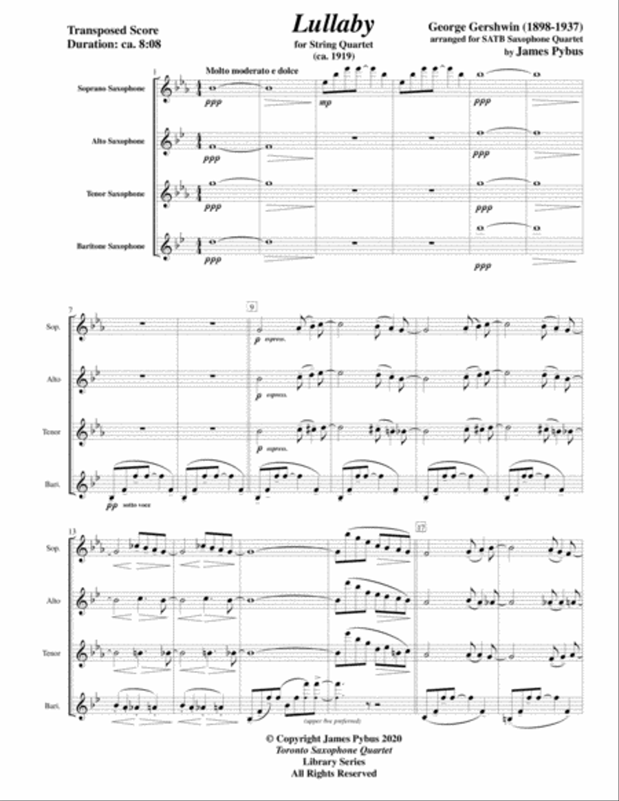 Lullaby for String Quartet (SATB Saxophone Quartet arrangement) Woodwind Ensemble scores gallery preview page 3