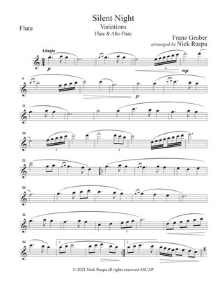 Book cover for Silent Night - Variations (Flute & Alto Flute Duet) Flute part