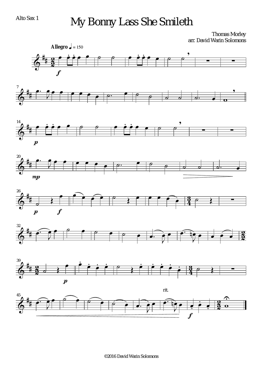 My bonny lass she smileth for saxophone quintet Saxophone Quintet scores gallery preview page 4