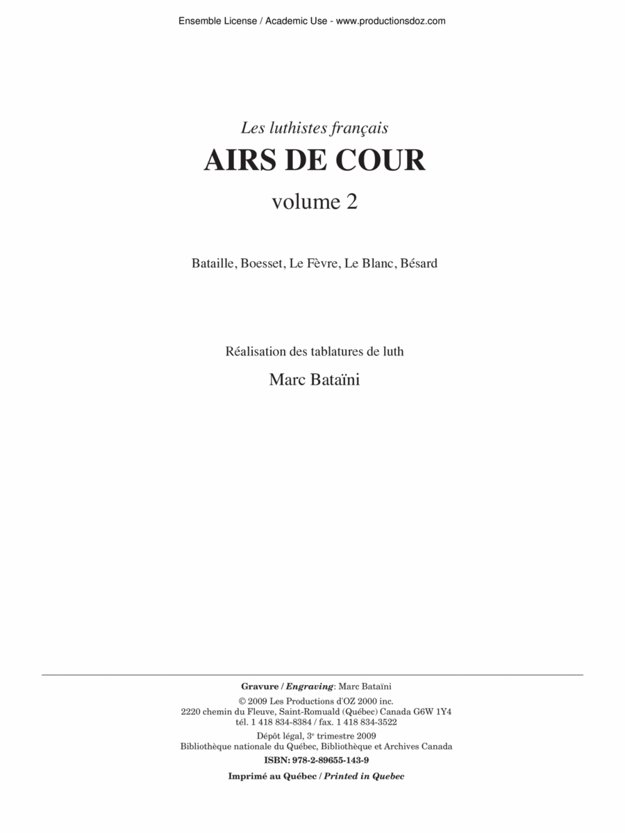 Airs de cour, vol. 2 Classical Guitar scores gallery preview page 1