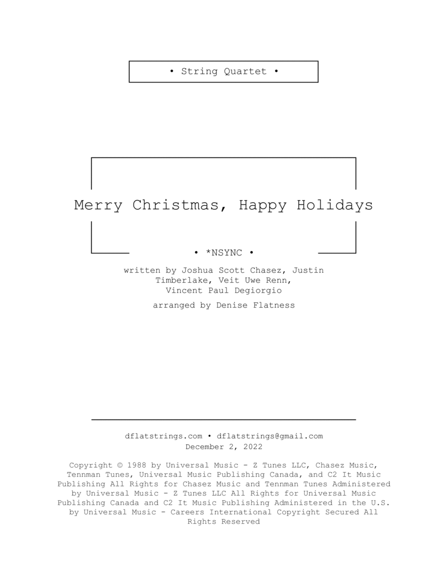 Merry Christmas, Happy Holidays String Quartet scores gallery preview page 1