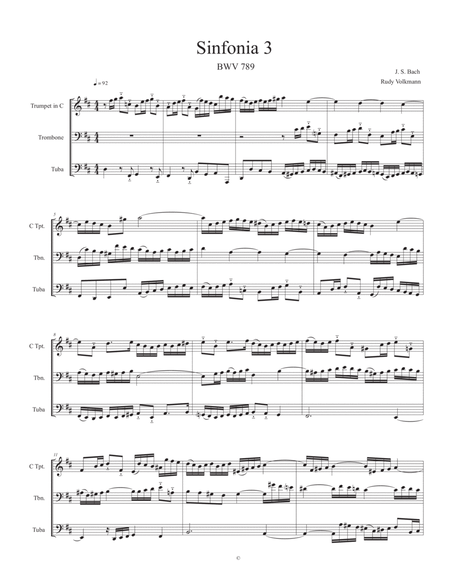 Sinfonia 3, J. S. Bach, adapted for C trumpet, Trombone, and Tuba image number null