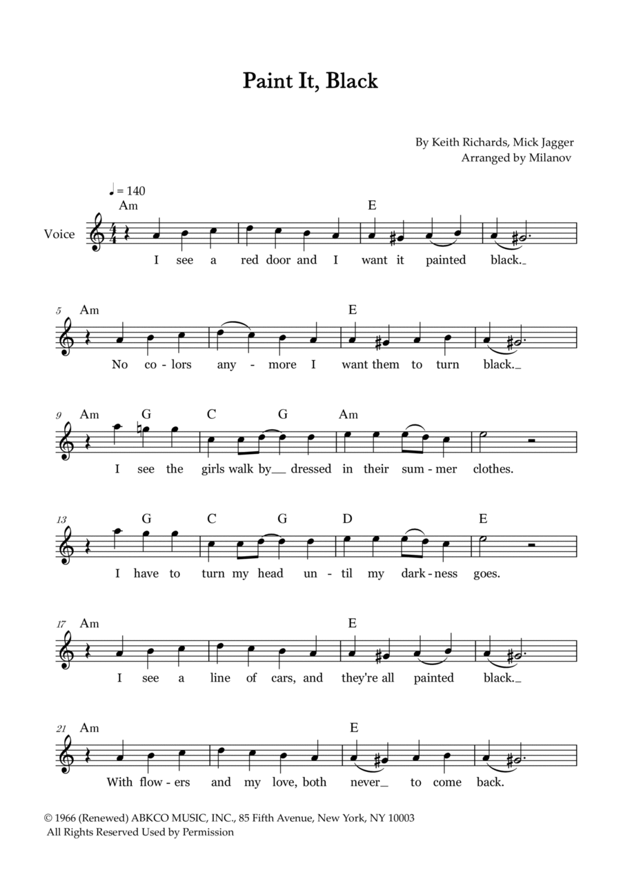 Paint It, Black Easy Piano scores gallery preview page 1
