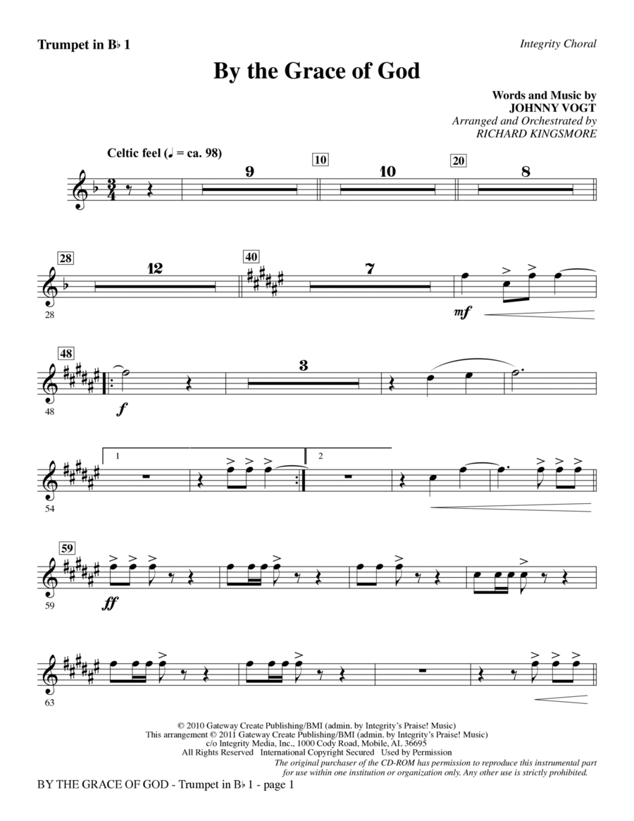 By The Grace Of God - Trumpet 1 Choir scores gallery preview page 1