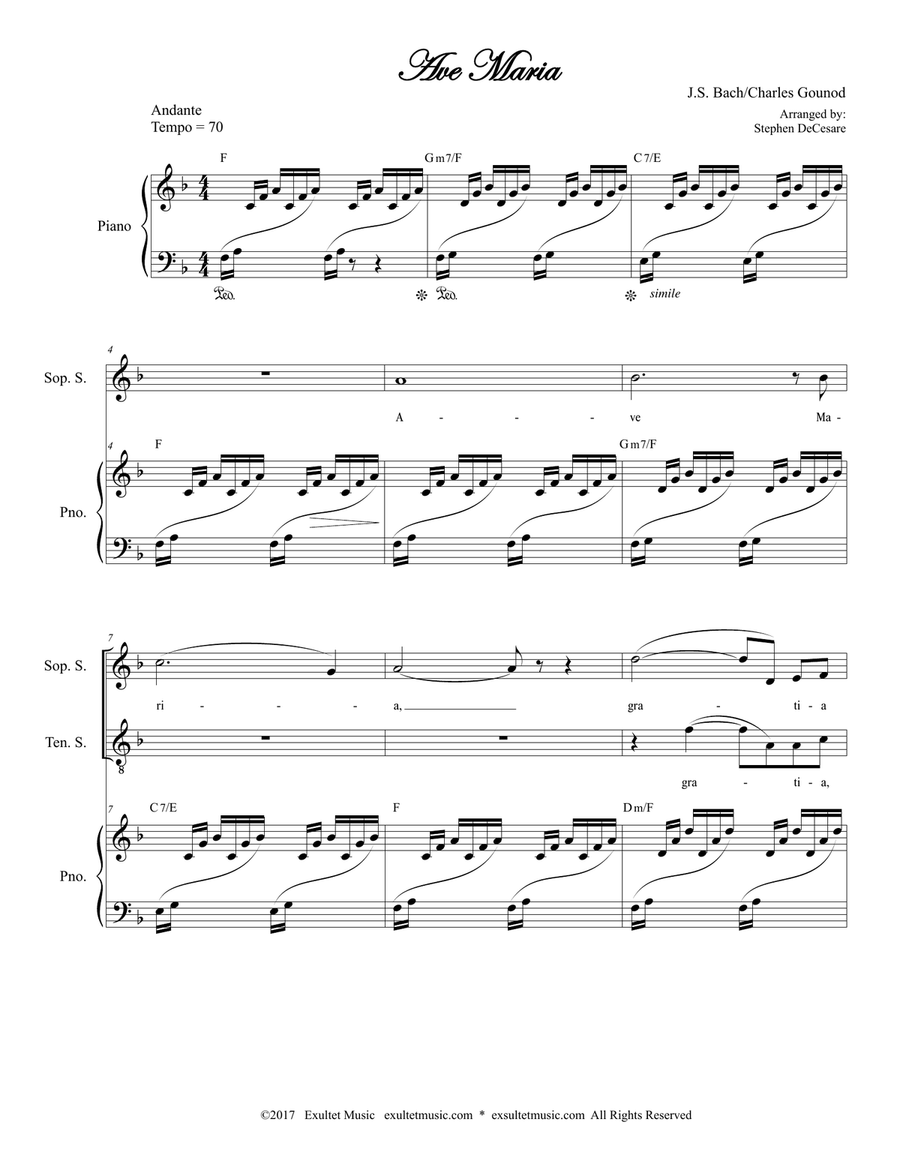Ave Maria (Duet for Soprano and Tenor Solo - High Key) Tenor Voice scores gallery preview page 1