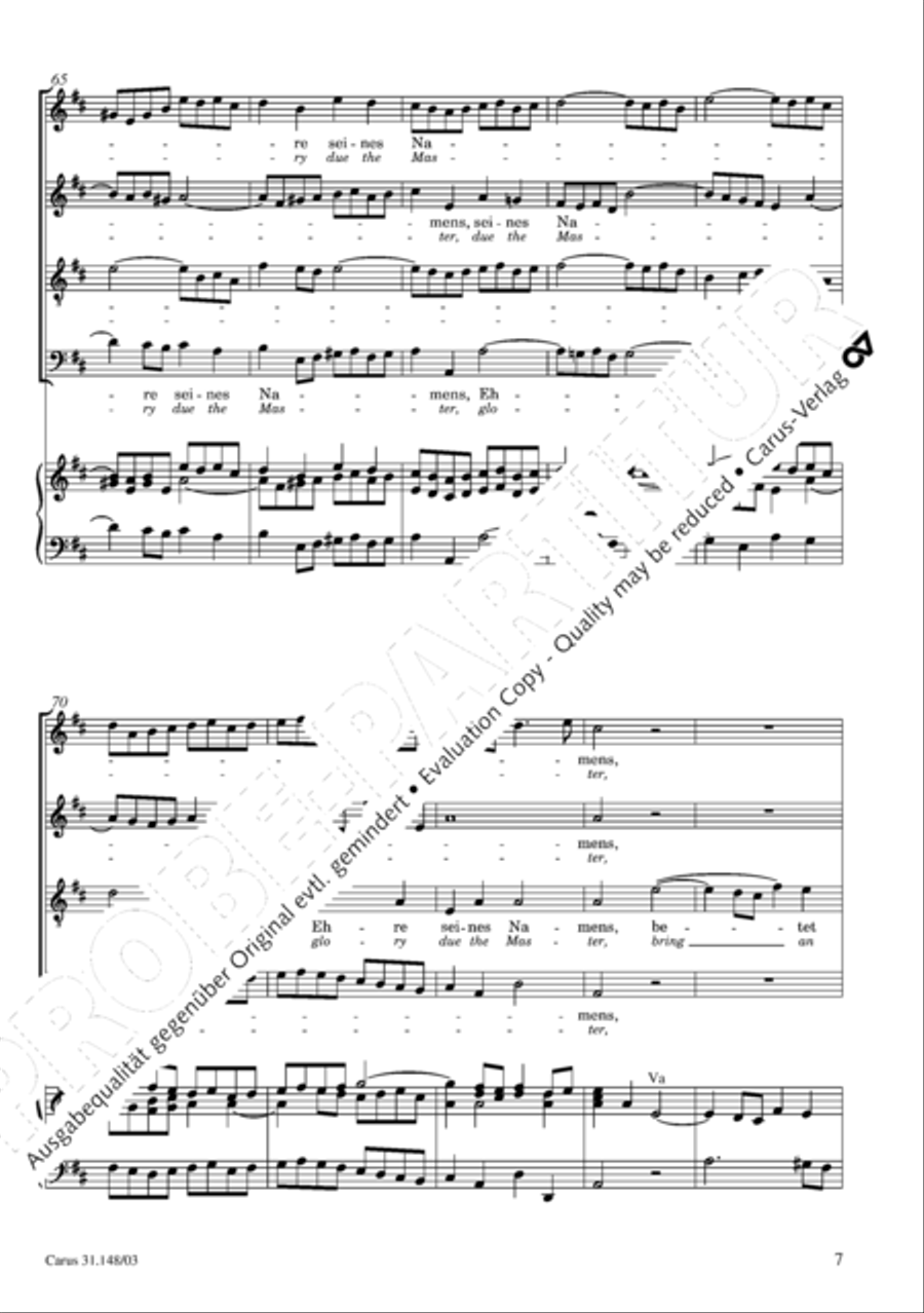 Give to the Lord glory due the Master (Bringet dem Herrn Ehre seines Namens) 4-Part scores gallery preview page 8